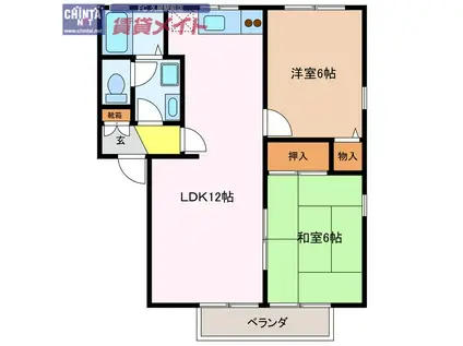 アーバンスクエア A棟(2LDK/1階)の間取り写真