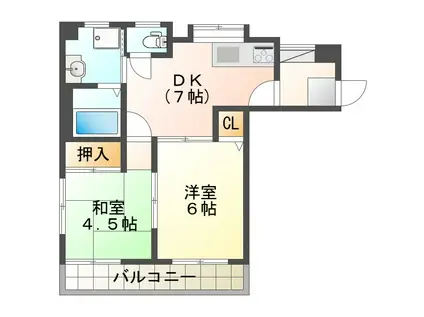 ハートフル古賀(2DK/5階)の間取り写真