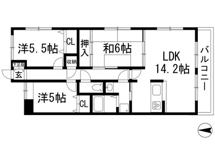 藤和シティホームズ池田井口堂(3LDK/2階)の間取り写真