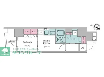 クロスレジデンス日本橋本町(1DK/6階)の間取り写真