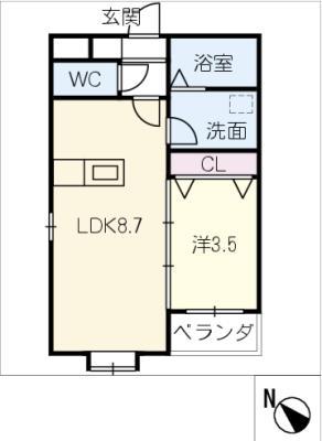 ワンズテラス長久手(1LDK/1階)の間取り写真