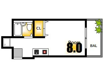 カーサ土橋電停前 11(ワンルーム/5階)の間取り写真