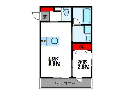 フィーリックス古賀(1LDK/2階)の間取り写真