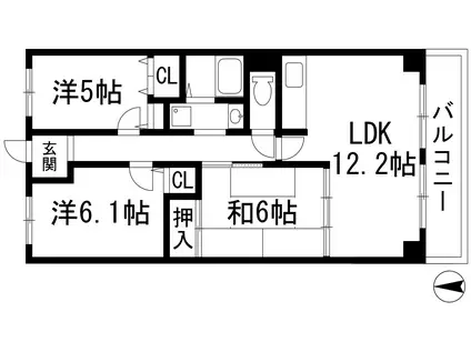 カデット真趣園 宝塚(3LDK/1階)の間取り写真