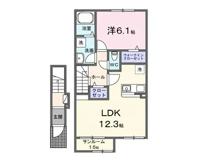 サウス プリムローズII(1LDK/2階)の間取り写真
