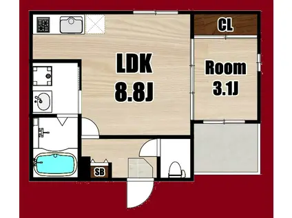 HT吉祥院西定成町(1LDK/1階)の間取り写真