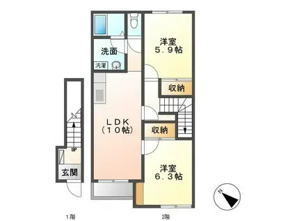 オーシャンビューM&C(2LDK/2階)の間取り写真