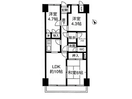 グランドール武戸野(2LDK/7階)の間取り写真