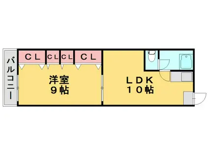 三角マンション(1LDK/4階)の間取り写真