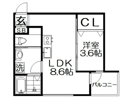 PARK御殿山(1LDK/2階)の間取り写真
