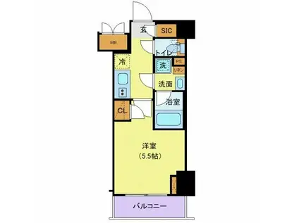 ハーモニーレジデンス横濱関内(1K/5階)の間取り写真