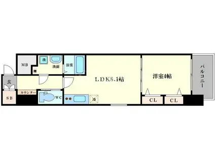 LC難波南(1LDK/7階)の間取り写真