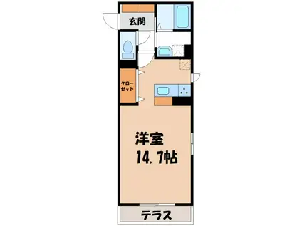 GRANT・I(ワンルーム/1階)の間取り写真