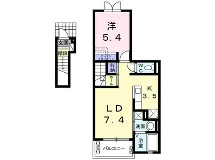 アンジュ元山(1LDK/2階)の間取り写真