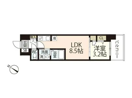 S-RESIDENCE東千田公園ALESIA(1LDK/9階)の間取り写真