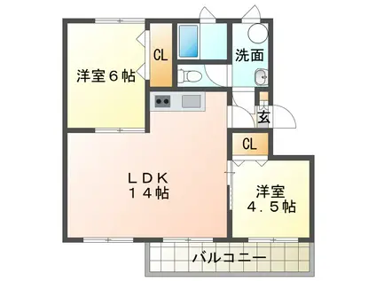 第1ブリリアント若草(2LDK/4階)の間取り写真