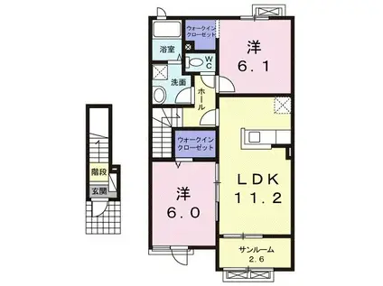 ブリストル II(2LDK/2階)の間取り写真