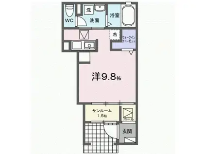 フローラ16(ワンルーム/1階)の間取り写真