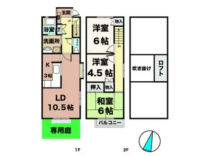 タウンハウス伊川谷(3LDK/1階)の間取り写真