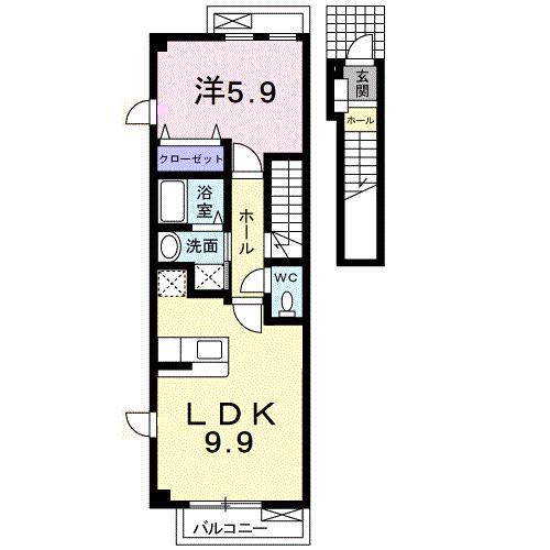 プランタンフルールB(1LDK/2階)の間取り写真