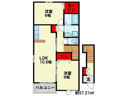 サングレイス B(2LDK/2階)の間取り写真