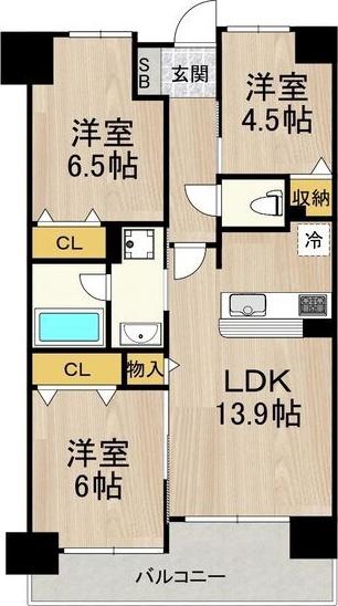フロンティアタワー難波イースト(3LDK/4階)の間取り写真