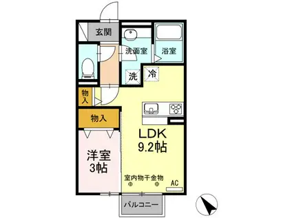 レセンテ上野 B(1LDK/2階)の間取り写真
