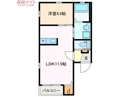 アガパンサス東員(1LDK/3階)の間取り写真