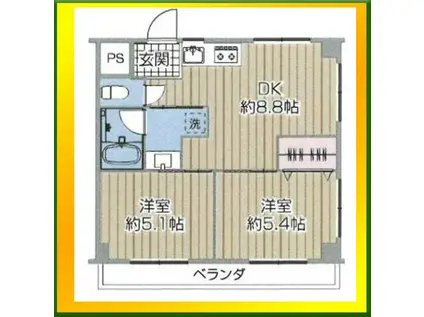 滝島マンション(2DK/2階)の間取り写真