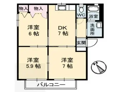 クレール丸山 II(3DK/1階)の間取り写真