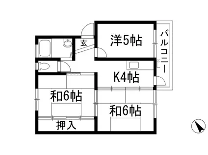 川西松ケ丘3号棟(3K/3階)の間取り写真