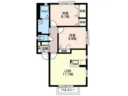 フェリーチェA棟(2LDK/2階)の間取り写真