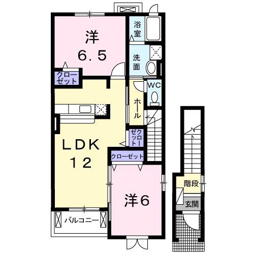 トゥー・ル・モンド(2LDK/2階)の間取り写真