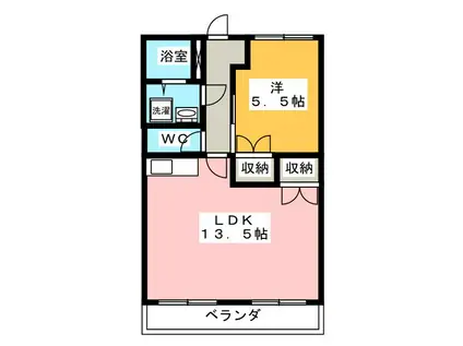 ヴェルデフカサワ(1LDK/2階)の間取り写真