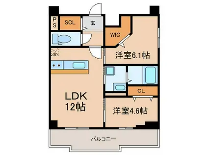 PISCES東比恵(2LDK/5階)の間取り写真