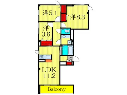 JOS RESIDENCE 高田馬場(3LDK/2階)の間取り写真