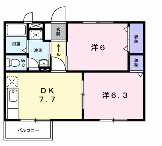 エスポワールA(2DK/2階)の間取り写真