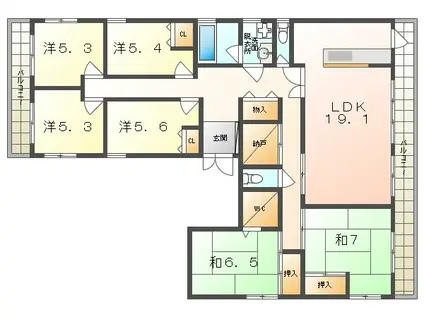 ハイエストキャッスルマンション(6LDK/5階)の間取り写真