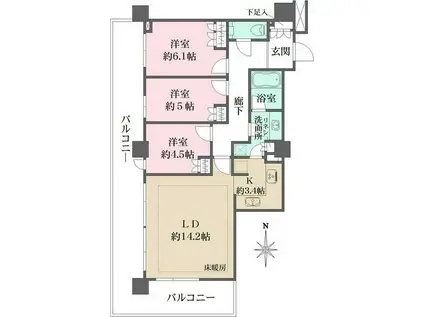 パークハウスワンズタワー東村山(3LDK/25階)の間取り写真