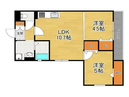 クリエオーレ倉治(2LDK/1階)の間取り写真