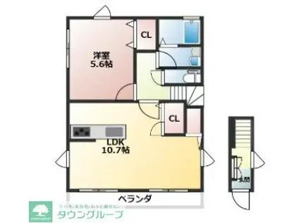 シティハイムユートピアS(1LDK/2階)の間取り写真