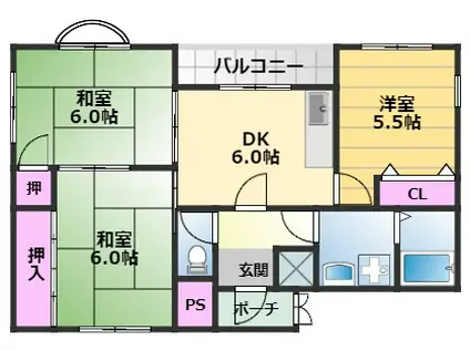 コーポラス里花(3DK/1階)の間取り写真