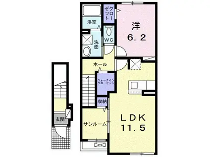 プルミエール・M(1LDK/2階)の間取り写真