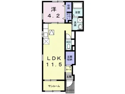 サニーブロッサム(1LDK/1階)の間取り写真