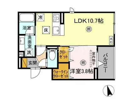 D-INVEST東原B B(1LDK/1階)の間取り写真