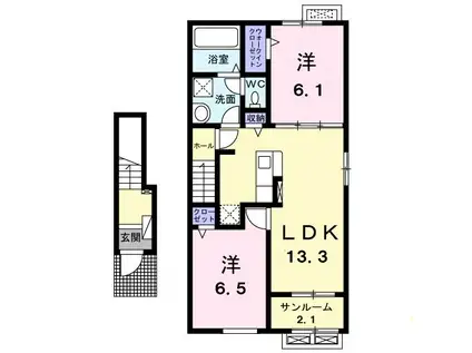 メゾン・ド・ポワールA(2LDK/2階)の間取り写真
