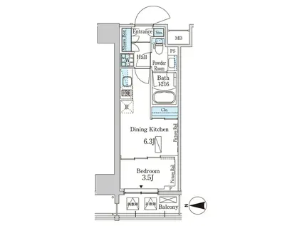 パークアクシス入谷(1DK/4階)の間取り写真