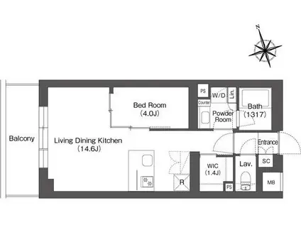 ルーウェ東大泉(1LDK/6階)の間取り写真