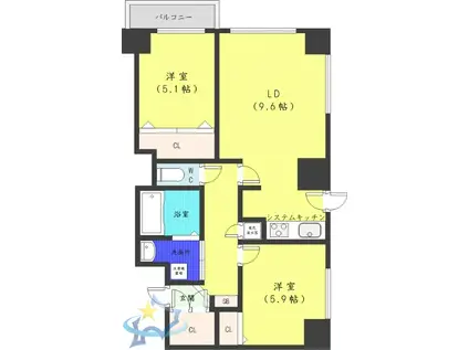 UURコート札幌南3条プレミアタワー(2LDK/11階)の間取り写真