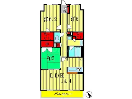 クレストフォルム柏サウスウイング(3LDK/5階)の間取り写真